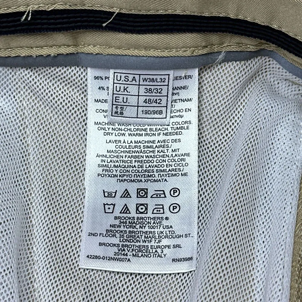 Brooks Brothers Golf Pants Mens‎ 38x32 Tan Clark Fit Chino Lightweight Comfort